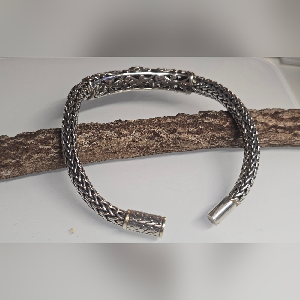 Samuel B. Behnam Sterling Silver and 18K Gold and Amethyst Bracelet. 7.5" - Picture 5 of 9